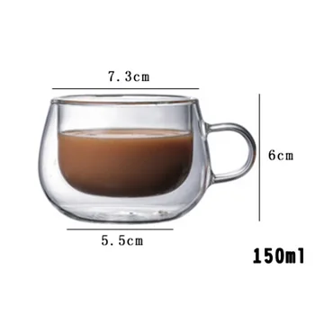 150 ml Dvojno plast Toplotne Stekleni Pokal Toplotno Odporen Čaj, Mleko Pitne Izolacija Odporna proti Vročini Vrč z Ročajem Drinkware