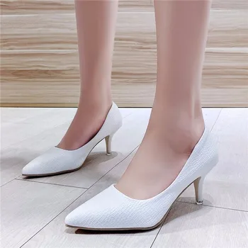 2020 Nove Modne ženske čevlje ženska črpalke solid black white črpalke Tankih visokih petah zdrsne na plitvo konicami prstov seksi dame čevlji