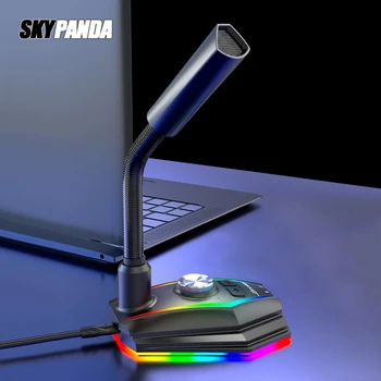 Računalnik USB Mikrofon RGB Znanja HD, zvočna Kartica Z Zvočniki Slušalke Jack Brezplačno Vožnjo za Zmanjševanje Hrupa Vrtenje Sprejemnik
