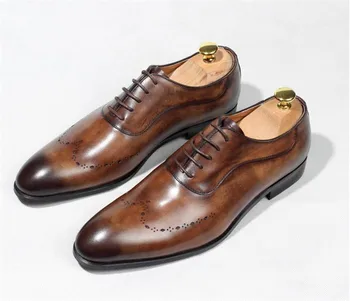 Poslovni bullock vklesan obleko, čevlji ročno moških oxford čevlji čipke-up konicami prstov vse tekme goodyear čevlji