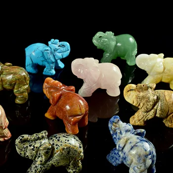 12 kosov razvrstan 1.5 inch vklesan gemstone slon Figurice obrti Chakra Kamni Zdravljenje Reiki Feng Shui