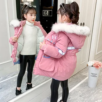 Lepe Dekleta Navzdol Jakno otroške Zimske Bombaž-Oblazinjena Oblačila za Otroke Toplo Debel Plašč Windproof Vezenje Parka Vrhnja oblačila