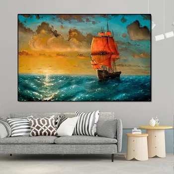 Platno Slikarstvo Seascape Plakat Jadrnico v morje Klasična Dnevna Soba Dekoracijo Stenskih Slik UMETNOSTI Plakatov in Fotografij Dekor