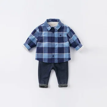 DB3842 dave bella pozimi baby fantje kariran oblazinjeni srajce dojenčka, malčka, vrhovi otroci, visoko kakovost oblačil