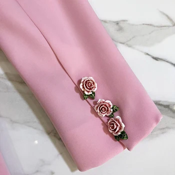 VISOKA KAKOVOST Nove Modne 2021 Star Stil Modni Oblikovalec Žensk En Gumb Cvetlični Linijskih Rose Jopič Jopič Roza