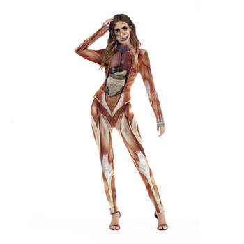 Enodelne Ženske Lobanje Okostje Kostum Halloween Stranka Nositi Strašno Ženska Jumpsuit Suh Zombi Vampir Cosplay za Ženske