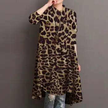 2021 Jeseni Leopard Tiskano Majico ZANZEA Ženske Priložnostne Dolg Rokav Bluzo Letnik Kariran Dolgo Vrhovi Blusas Ženska Srajca Plus Velikost