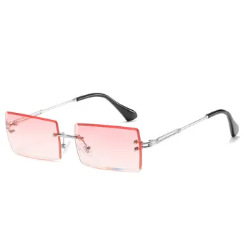 UV400 sončna Očala Ženske Retro Majhen Pravokotnik Rimless Kvadratnih sončne Očala za Poletje Slog, Ženski Zelena Modra Očala Droshipping