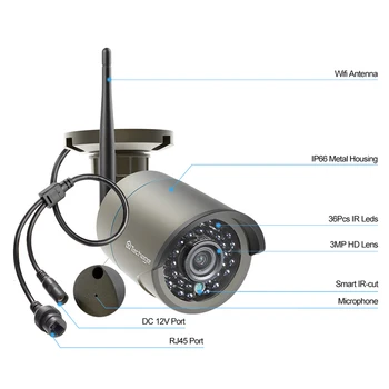 Techage 3MP 8CH Brezžični Sistem Kamere, Avdio Zapis Človeškega Zaznavanja IP66 Wifi IP Kamere CCTV Vedio Varnosti Serveillance Kit P2P
