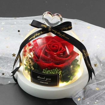 Vroča Lepotica In Zver Rdeče Rose Cvet V Stekleno Kupolo Leseno Osnovo Za Dekoriranje Valentinovo, Darila, Božični LED Svetilke Rose