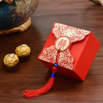 (25 kos/veliko) Poročno Darilo Tradicionalni Kitajski Rdeče bonboniera Z Tassel 3D Metulj Foliji Zlata Poroka Uslug Darilo Polje B007