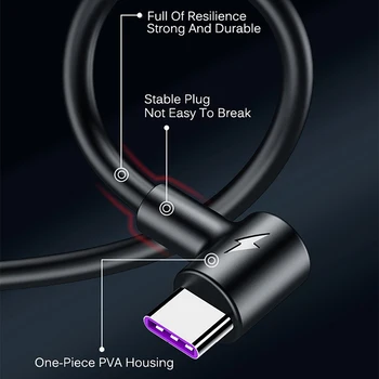 5A USB Tip C Kabel Super Hitro Polnjenje Za Samsung Huawei P30 P20 Xiaomi mi 10 9 8 USBC veliko polnjenje za 90 Stopinj Kabel Tip-C Cabo