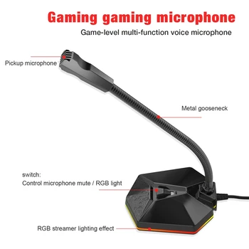 Novo Namizje Kapacitivni Mikrofon USB Zmanjšanje Hrupa Računalnik Mikrofon z RGB Svetlobe Učinek za igre na Srečo Živo