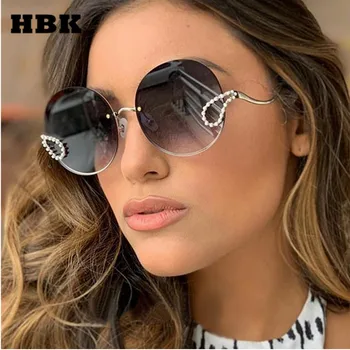 HBK 2019 Luksuzni Ženske Nosorogovo sončna Očala Ženske Italija blagovne Znamke Oblikovalec Rimless Krog Velika Očala za Sonce Moških Oculos De Sol Feminino