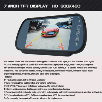 7 palčni Zaslon TFT LCD zaslon Avto Vzvratno Ogledalo Monitor avto zaslon Auto Parkirnih Rearview Za Povratne HD Dveh vhodov