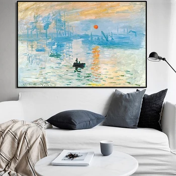 Slavni Oljna slika, Claude Monet je Sunrise Vtis, Plakatov in Fotografij Wall Art Platno Barvanje Slike za Dnevna Soba Dekor