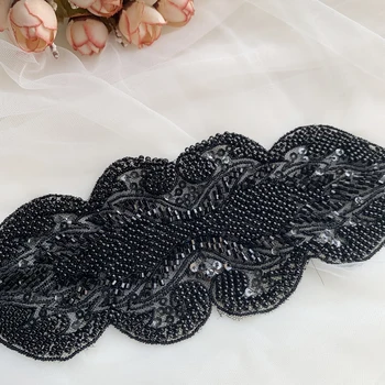 2Pieces/Veliko Black Ivory Beaded Čipke Obliž Aplicirano DIY Haute Couture Poročno Obleko Pribor RS2945