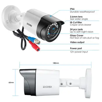 ZOSI H. 264 8CH 1080P AHD TVI Analognih CCTV SISTEMA Nadzora Varnosti Vodotesen IP66 Nightvision Prostem Kamere, DVR Kit