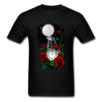 Polnoči Howl Tshirt Moški Volk T-shirt Luna Rdeče Vrtnice Natisni T Majice Kratek Rokav Vrhovi Tees 3D Bombaž Oblačila Padec Ladijskega prometa