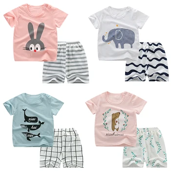 Otroške Pižame Poletje Bombaž Otroci Oblačila Fantje Dekleta Sleepwear 2PCS T-majica+Hlače Kompleti Oblačil Otroške Pižame Pijama Infantil