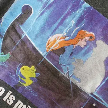 Disney Fashion Mala Morska Deklica Eric Pismo Risanka Natisni T-Shirt O-Vratu Puloverju Kratek Rokav Priložnostne Stilsko Ženske Tee Vrhovi