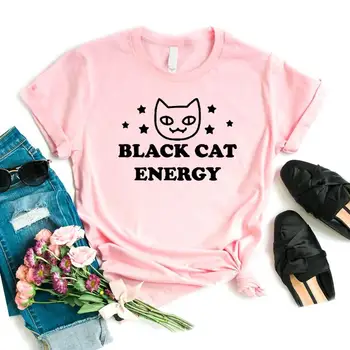 Black cat energije Halloween Tiskanja Ženske tshirt Bombaž Priložnostne Smešno majica s kratkimi rokavi Za Yong Dama Dekle Top Tee 6 Barv Spusti Ladje NA-409