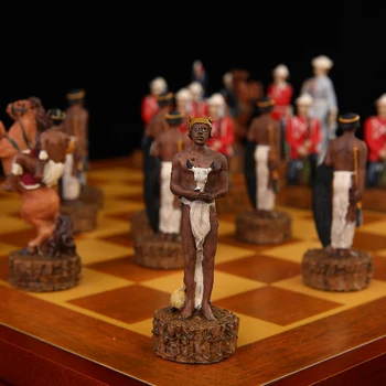 Šah Kos 32 Kos Šah Strani Carving Ročno Narisane Afriške Kolonialne Vojne Šahovske Figure Zbirateljske Šah Chess Set Luksuznih