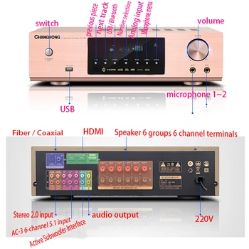 KYYSLB 900W 220V Doma Bluetooth Ojačevalnik HD HDMI-ARC High Power Ojačevalnika 5.1 HIFI Vročina Digitalni Avdio KTV Karaoke Ojačevalnik
