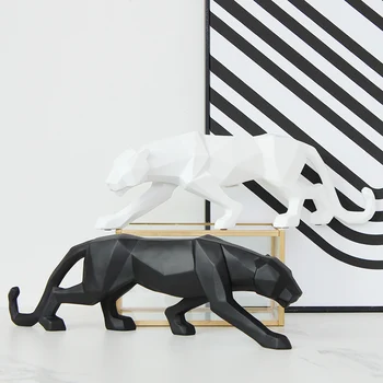 Black Panther Kip Leopard Skulpture Velikih Živalskih Figur Povzetek Geometrijski Slog Smolo Home Office Dekoracijo Darilo accessor