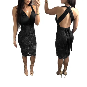 Ženske Povodcem 2019 poletje obleko Globoko V-neck Seksi Stranke Obleke Plus velikost Black Backless