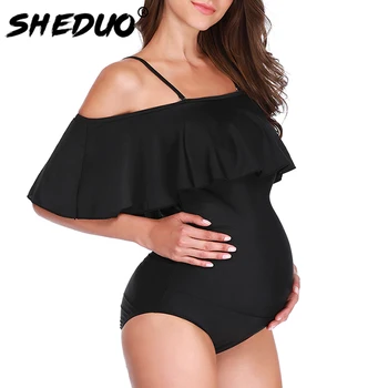 Porodniški Plus velikost Kopalk, Ženske Plaži Telo obleko Ruffle Noseča En kos Kopalke Velika velikost Monokini 2019 Novo 5xl