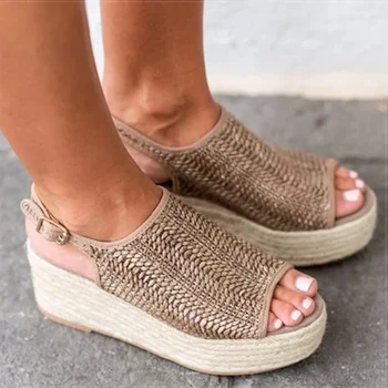 Ženske Sandali Retro Platformi Sandali S 6 CM Visoke Pete Klini Čevlji Za Ženske Plus Velikost 43 Konoplje Poletne Sandale Zapatos Mujer