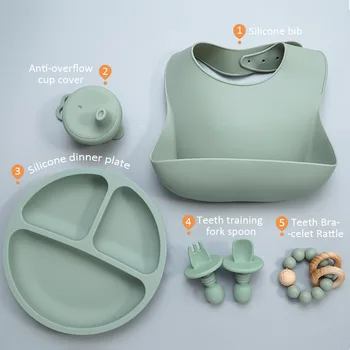Roll up Potovanje Baby hlače z Oprsnikom Nastavite Premium Silikonski Baby Slinčki Nastavite BPA Free Vodotesno Silikonsko Slinčki Nastavite Lažje Hranjenje In Čiščenje