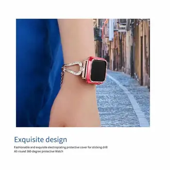 Kovinski diamantno zaščitni ovitek za apple watch zaščito zaslona serije 4 3 2 1 primeru 38 mm 42mm 40 mm 44 iwatch primeru zajema ženske