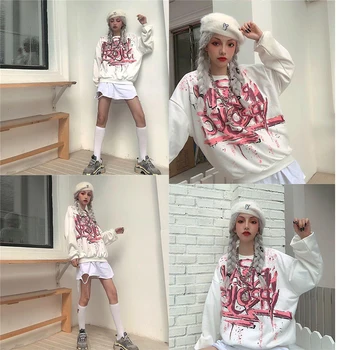 Ženske Jeseni Sweasthirt Ženski 2020 Novih Grafitov Tiskanje Majica Lady Hip Hop Harajuku Japonski Ulične Womens Vrhovi