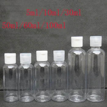 100 kozarcev 5ml - 100 ml Plastična PET Jasno Flip Pokrov Losjon Steklenice za Kozmetične Šampon Vzorec Posode Potovanja Tekoče Vžigalnike Vial