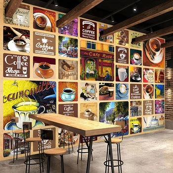 Po meri Moralno Ozadje 3D Letnik Kave Ustvarjalne Steno Pokrivna Restavracija, Kavarna PVC Samolepilne Nepremočljiva Platno Stenske Nalepke