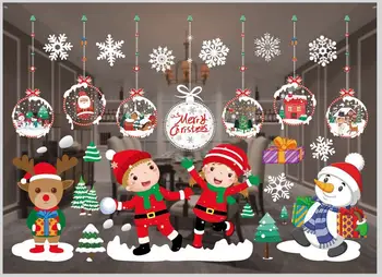 Novo leto 2021 Bela Vesel Božič Stenske Nalepke Santa Claus Okno Soba Dekoracijo PVC Vinil Novo Leto Doma Dekor Izmenljive