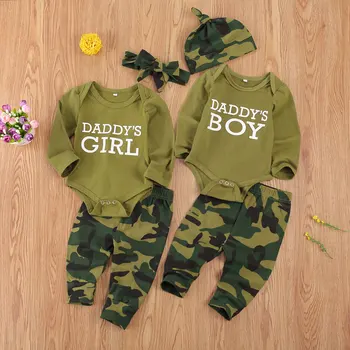 0-12M newborn baby toddler, otroci, dekleta, fantje priložnostne obleko oblačila vojske zelena dolg rokav romper vrh + prikrivanje hlače 2pcs obleko