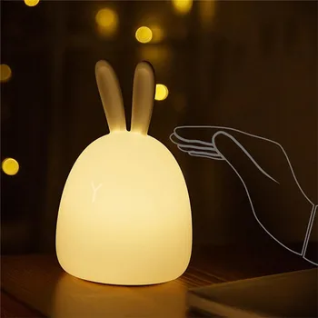 Barvita Silikonski Zajček LED Nočna Lučka Zajec USB Touch Senzor nočno omarico Lučka za Živali Spalne Svetlobe, Otroci Soba Dekor