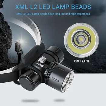 Podvodni 100m XML L2 LED Potapljaška Svetilka IPX8 Potapljač Glavo Baklo Luči 18650 Luč Podmornica Svetlobe Spearfishing Lučka