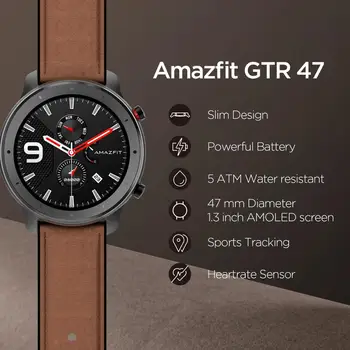 Original Globalni Različici Nove Amazfit GTR 47mm Pametno Gledati 5ATM Smartwatch 24Days Baterije Glasbe Nadzor Za Android IOS Telefon