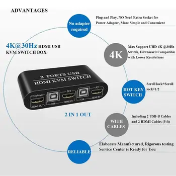 Multifunkcijski 4K Visoke Ločljivosti HDMI KVM Stikalo 2-Port USB Ročni Preklopnik Polje Tipkovnico, Miško Splitter