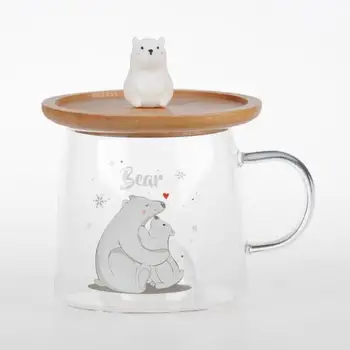 450 ml Stekleni Vrč Vode Pokal Drinkware Srčkan Steklenico mleka, Kava Medved pokal pokrov z medved lahko dajo na dnu skodelice Dekle Moje Steklenice