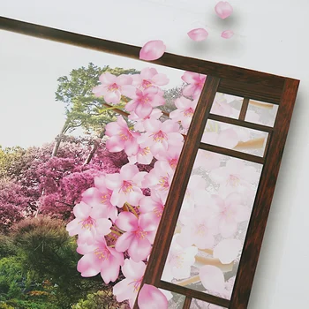 3D Okno Sakura Breskov Cvet Cvet Art Stenske Nalepke Odstranljive Nalepke Zidana