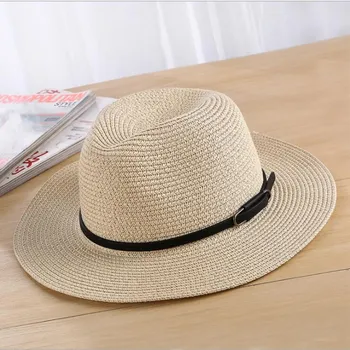 Seioum Poletje potovanje Klobuki Za Ženske, Moške Slame Sun Pokrivalo Širok Roba Pasu Plaži Panama Jazz klobuk Ženski Moški Sunhat