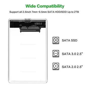 2.5 Inch USB na SATA Pregleden HDD Primeru, USB 3.0, SATA HDD SSD Solid State Drive Trdi Disk, Ohišje Polje Caddy 2TB
