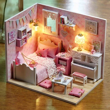Sunshine Princesa Tematskih DIY Lesena Obrt Miniaturni Lutke Pohištvo, Igrače Set w/ Prah Pokrov