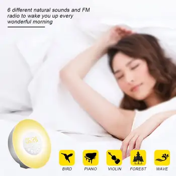 Digitalna Budilka Wake Up Light Table LED Svetilke Elektronska Ura Despertador Vzhod Zahod je Opozorila na Dremež Ure FM Radio Mizo