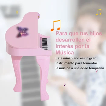 HOMCOM Klavir Infantil 37 Teclas Teclado Electronico Juego de Klavir con Microfono Taburete Luces y 22 Canciones USB/MP3 Rosa